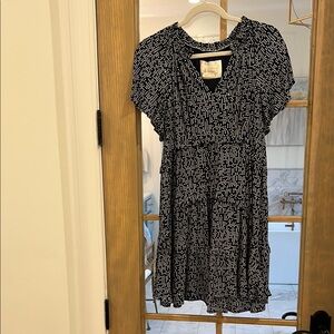 Anthropologie Navy and White Polka Dot Blouse